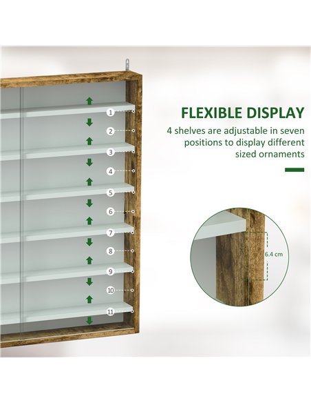HOMCOM 7-Tier Wall Display Shelf Unit Cabinet w/ 6 Adjustable Shelves Glass Doors Home Office Ornaments 83x80cm, Rustic Brown - pic 132593 | FastDaddyshop