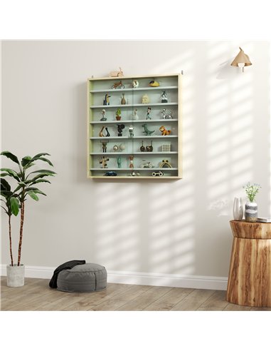 HOMCOM 7-Tier Wall Display Shelf Unit Cabinet w/ 6 Adjustable Shelves Glass Doors Home Office Ornaments 83x80cm, Rustic Brown