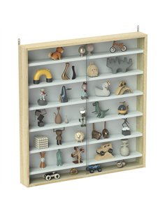 HOMCOM 7-Tier Wall Display Shelf Unit Cabinet w/ 6 Adjustable Shelves Glass Doors Home Office Ornaments 83x80cm, Oak