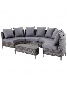 Outsunny Rattan Garden Furniture 4 Seaters Half-round Outdoor Set, with Pillow, Grey
