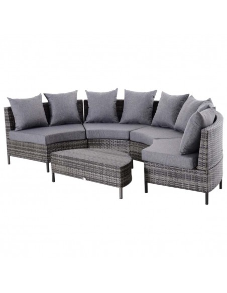 Outsunny Rattan Garden Furniture 4 Seaters Half-round Outdoor Set, with Pillow, Grey - pic 13260 | FastDaddyshop