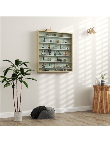 HOMCOM 7-Tier Wall Display Shelf Unit Cabinet w/ 6 Adjustable Shelves Glass Doors Home Office Ornaments 83x80cm, Oak - pic 132600 | FastDaddyshop