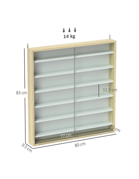 HOMCOM 7-Tier Wall Display Shelf Unit Cabinet w/ 6 Adjustable Shelves Glass Doors Home Office Ornaments 83x80cm, Oak - pic 132601 | FastDaddyshop