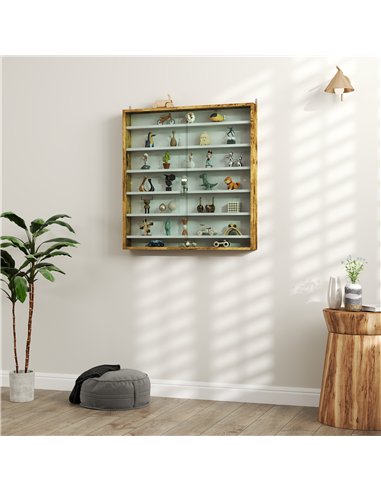 HOMCOM 7-Tier Wall Display Shelf Unit Cabinet w/ 6 Adjustable Shelves Glass Doors Home Office Ornaments 83x80cm, Oak