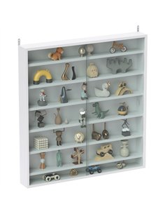 HOMCOM 7-Tier Wall Display Shelf Unit Cabinet w/ 6 Adjustable Shelves Glass Doors Home Office Ornaments 83x80cm, White
