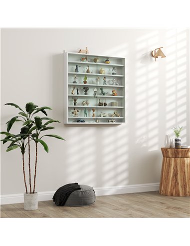 HOMCOM 7-Tier Wall Display Shelf Unit Cabinet w/ 6 Adjustable Shelves Glass Doors Home Office Ornaments 83x80cm, White
