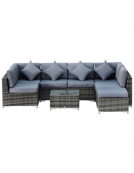 Outsunny 7-Seater Aluminium Rattan Sofa Garden Furniture Set, Grey - pic 13261 | FastDaddyshop