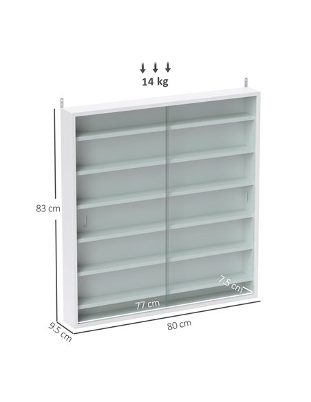 HOMCOM 7-Tier Wall Display Shelf Unit Cabinet w/ 6 Adjustable Shelves Glass Doors Home Office Ornaments 83x80cm, White - pic 132610 | FastDaddyshop