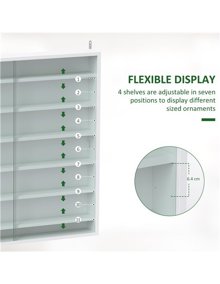 HOMCOM 7-Tier Wall Display Shelf Unit Cabinet w/ 6 Adjustable Shelves Glass Doors Home Office Ornaments 83x80cm, White - pic 132611 | FastDaddyshop