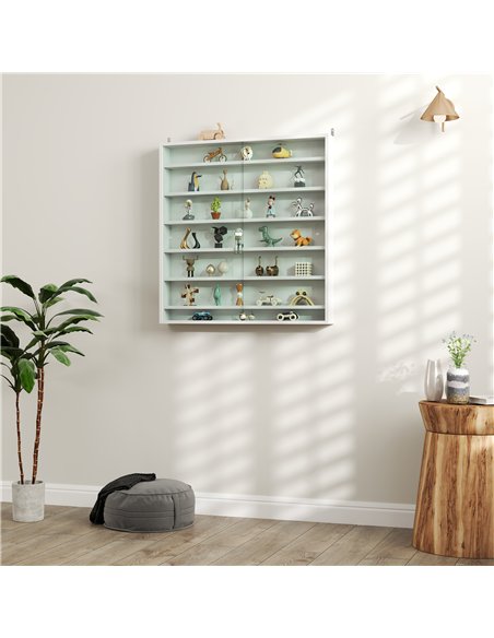 HOMCOM 7-Tier Wall Display Shelf Unit Cabinet w/ 6 Adjustable Shelves Glass Doors Home Office Ornaments 83x80cm, White - pic 132614 | FastDaddyshop