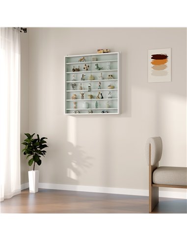 HOMCOM 7-Tier Wall Display Shelf Unit Cabinet w/ 6 Adjustable Shelves Glass Doors Home Office Ornaments 83x80cm, White