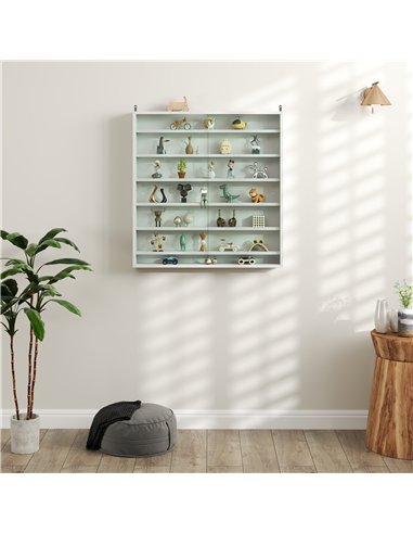 HOMCOM 7-Tier Wall Display Shelf Unit Cabinet w/ 6 Adjustable Shelves Glass Doors Home Office Ornaments 83x80cm, White