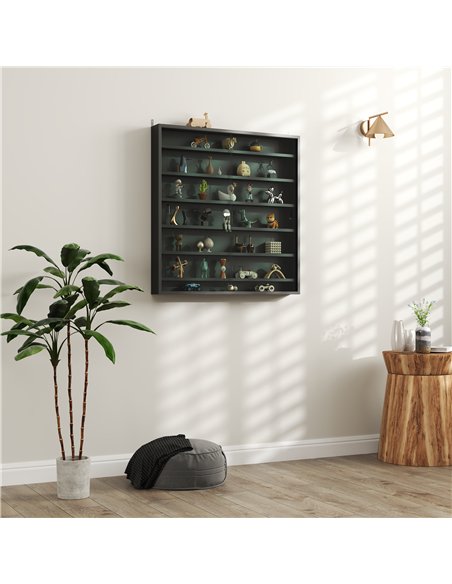 HOMCOM 7-Tier Wall Display Shelf Unit Cabinet w/ 6 Adjustable Shelves Glass Doors Home Office Ornaments 83x80cm, Black - pic 132618 | FastDaddyshop