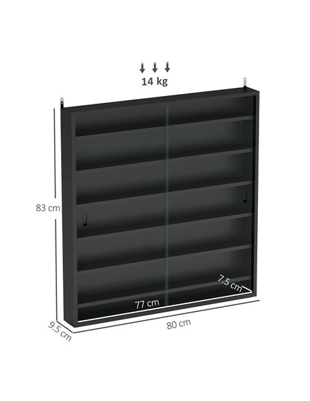 HOMCOM 7-Tier Wall Display Shelf Unit Cabinet w/ 6 Adjustable Shelves Glass Doors Home Office Ornaments 83x80cm, Black - pic 132619 | FastDaddyshop