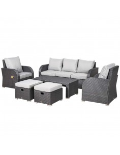 Outsunny 6-Piece Rattan Garden Sofa Set with Reclining Armchairs, Grey