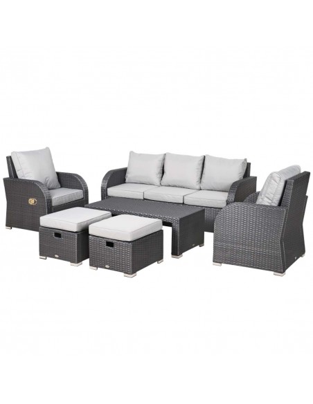 Outsunny 6-Piece Rattan Garden Sofa Set with Reclining Armchairs, Grey - pic 13262 | FastDaddyshop