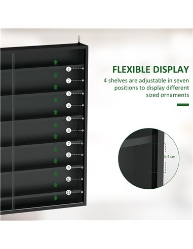 HOMCOM 7-Tier Wall Display Shelf Unit Cabinet w/ 6 Adjustable Shelves Glass Doors Home Office Ornaments 83x80cm, Black