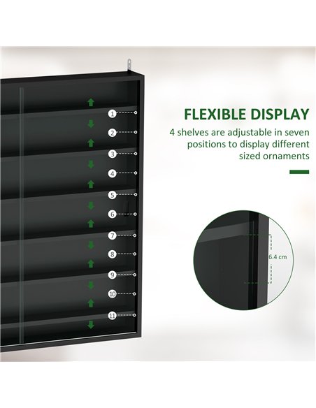 HOMCOM 7-Tier Wall Display Shelf Unit Cabinet w/ 6 Adjustable Shelves Glass Doors Home Office Ornaments 83x80cm, Black - pic 132620 | FastDaddyshop