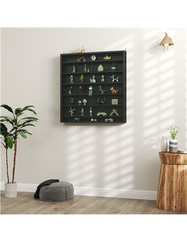 HOMCOM 7-Tier Wall Display Shelf Unit Cabinet w/ 6 Adjustable Shelves Glass Doors Home Office Ornaments 83x80cm, Black