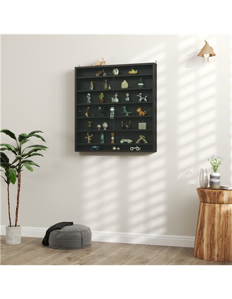 HOMCOM 7-Tier Wall Display Shelf Unit Cabinet w/ 6 Adjustable Shelves Glass Doors Home Office Ornaments 83x80cm, Black - pic 132623 | FastDaddyshop