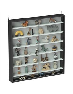 HOMCOM 7-Tier Wall Display Shelf Unit Cabinet w/ 6 Adjustable Shelves Glass Doors Home Office Ornaments 83x80cm, Black and White
