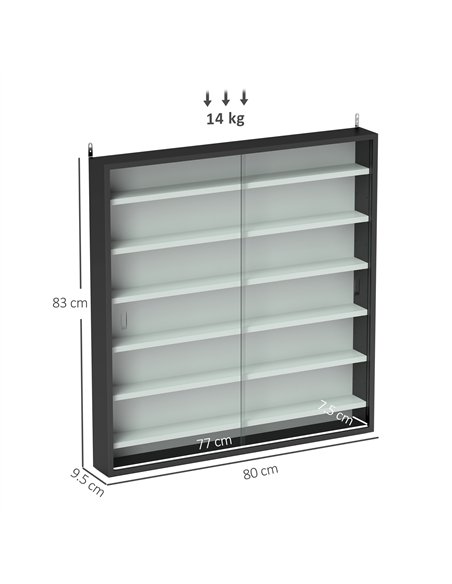 HOMCOM 7-Tier Wall Display Shelf Unit Cabinet w/ 6 Adjustable Shelves Glass Doors Home Office Ornaments 83x80cm, Black and White - pic 132628 | FastDaddyshop