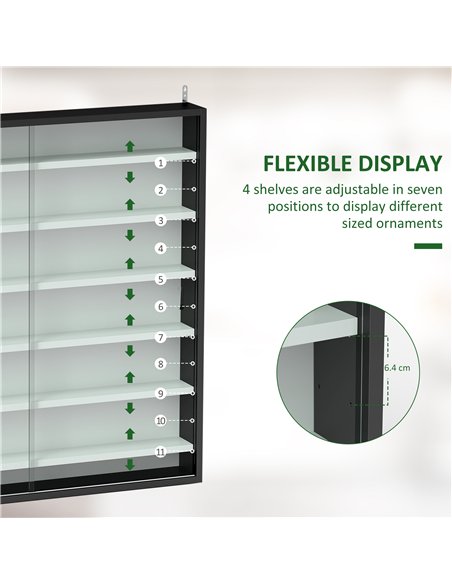 HOMCOM 7-Tier Wall Display Shelf Unit Cabinet w/ 6 Adjustable Shelves Glass Doors Home Office Ornaments 83x80cm, Black and White - pic 132629 | FastDaddyshop
