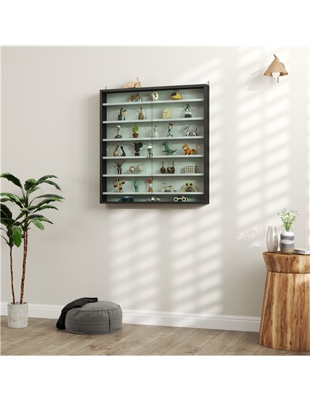 HOMCOM 7-Tier Wall Display Shelf Unit Cabinet w/ 6 Adjustable Shelves Glass Doors Home Office Ornaments 83x80cm, Black and White - pic 132632 | FastDaddyshop
