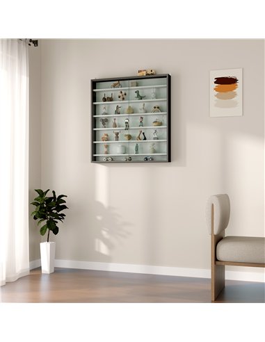HOMCOM 7-Tier Wall Display Shelf Unit Cabinet w/ 6 Adjustable Shelves Glass Doors Home Office Ornaments 83x80cm, Black and White
