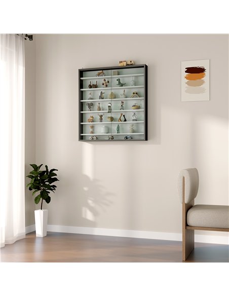 HOMCOM 7-Tier Wall Display Shelf Unit Cabinet w/ 6 Adjustable Shelves Glass Doors Home Office Ornaments 83x80cm, Black and White - pic 132633 | FastDaddyshop