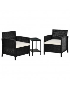 Outsunny 2-Seater PE Rattan Side Table & Armchair Bistro Set with Pillows, Black