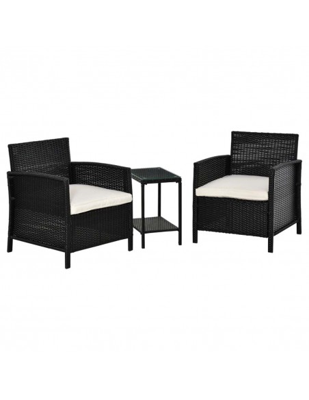 Outsunny 2-Seater PE Rattan Side Table & Armchair Bistro Set with Pillows, Black - pic 13264 | FastDaddyshop