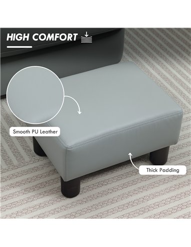 HOMCOM PU Leather Footstool with 4 Plastic Legs, Grey
