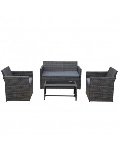 Outsunny 4-Seater Rattan Garden Furniture Set with 2-seater Bench, Chairs & Coffee Table, Grey