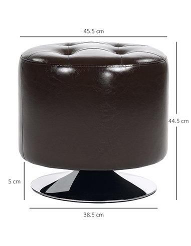 HOMCOM 360° Swivel Foot Stool Round PU Footstool with Thick Sponge Padding and Solid Steel Base, Brown