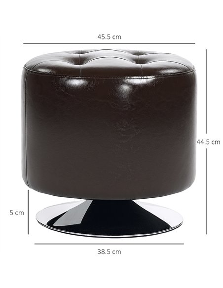 HOMCOM 360° Swivel Foot Stool Round PU Footstool with Thick Sponge Padding and Solid Steel Base, Brown - pic 132655 | FastDaddyshop