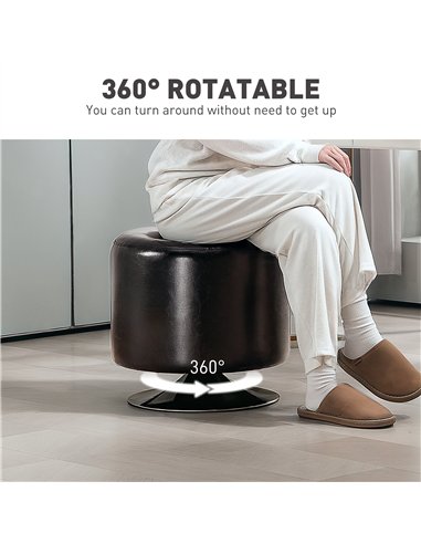 HOMCOM 360° Swivel Foot Stool Round PU Footstool with Thick Sponge Padding and Solid Steel Base, Brown