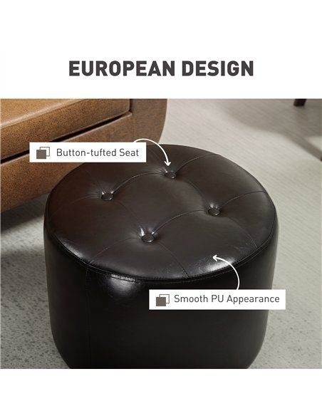 HOMCOM 360° Swivel Foot Stool Round PU Footstool with Thick Sponge Padding and Solid Steel Base, Brown - pic 132657 | FastDaddyshop