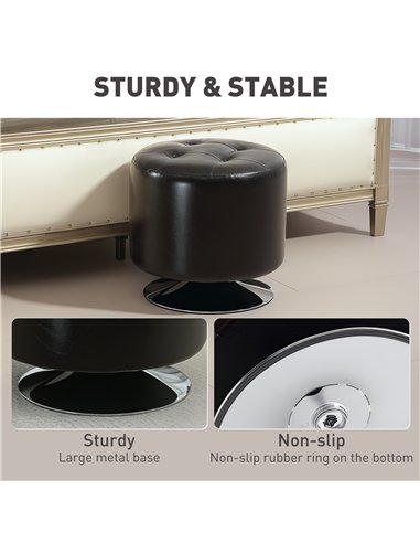 HOMCOM 360° Swivel Foot Stool Round PU Footstool with Thick Sponge Padding and Solid Steel Base, Brown