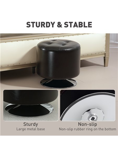 HOMCOM 360° Swivel Foot Stool Round PU Footstool with Thick Sponge Padding and Solid Steel Base, Brown - pic 132658 | FastDaddyshop
