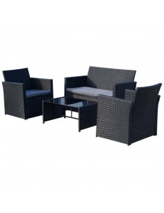 Outsunny 4-Seater Rattan Garden Furniture Set with 2-seater Bench, Chairs & Coffee Table, Black