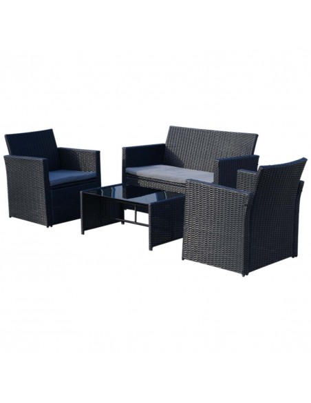 Outsunny 4-Seater Rattan Garden Furniture Set with 2-seater Bench, Chairs & Coffee Table, Black - pic 13266 | FastDaddyshop
