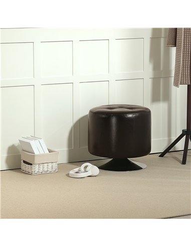 HOMCOM 360° Swivel Foot Stool Round PU Footstool with Thick Sponge Padding and Solid Steel Base, Brown