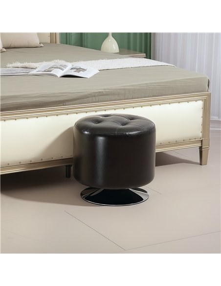 HOMCOM 360° Swivel Foot Stool Round PU Footstool with Thick Sponge Padding and Solid Steel Base, Brown - pic 132661 | FastDaddyshop
