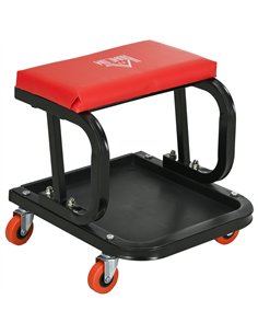 HOMCOM Workshop Stool, Rolling Mechanic Stool with 360 Degree Swivel, Padded Seat, Tool Tray, for Garage, Workshop, Auto Repair,