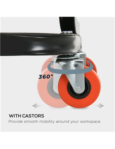 HOMCOM Workshop Stool, Rolling Mechanic Stool with 360 Degree Swivel, Padded Seat, Tool Tray, for Garage, Workshop, Auto Repair,