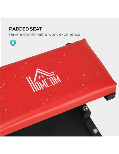 HOMCOM Workshop Stool, Rolling Mechanic Stool with 360 Degree Swivel, Padded Seat, Tool Tray, for Garage, Workshop, Auto Repair,