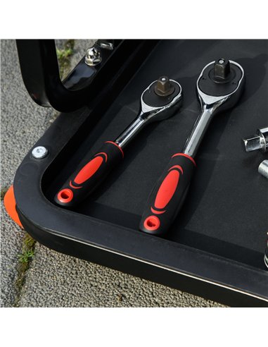 HOMCOM Workshop Stool, Rolling Mechanic Stool with 360 Degree Swivel, Padded Seat, Tool Tray, for Garage, Workshop, Auto Repair,