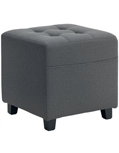 HOMCOM Square Footstool, Small Ottoman with Side Pocket, Linen Fabric Footrest Foot Stool with Rubber Wood Legs and Padded Seat 