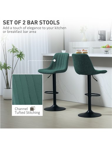 HOMCOM Set of Two Chenille-Feel Tub Bat Stools - Green